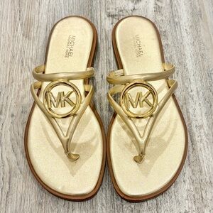 MICHAEL KORS HAMPTON METALLIC LEATHER SANDALS